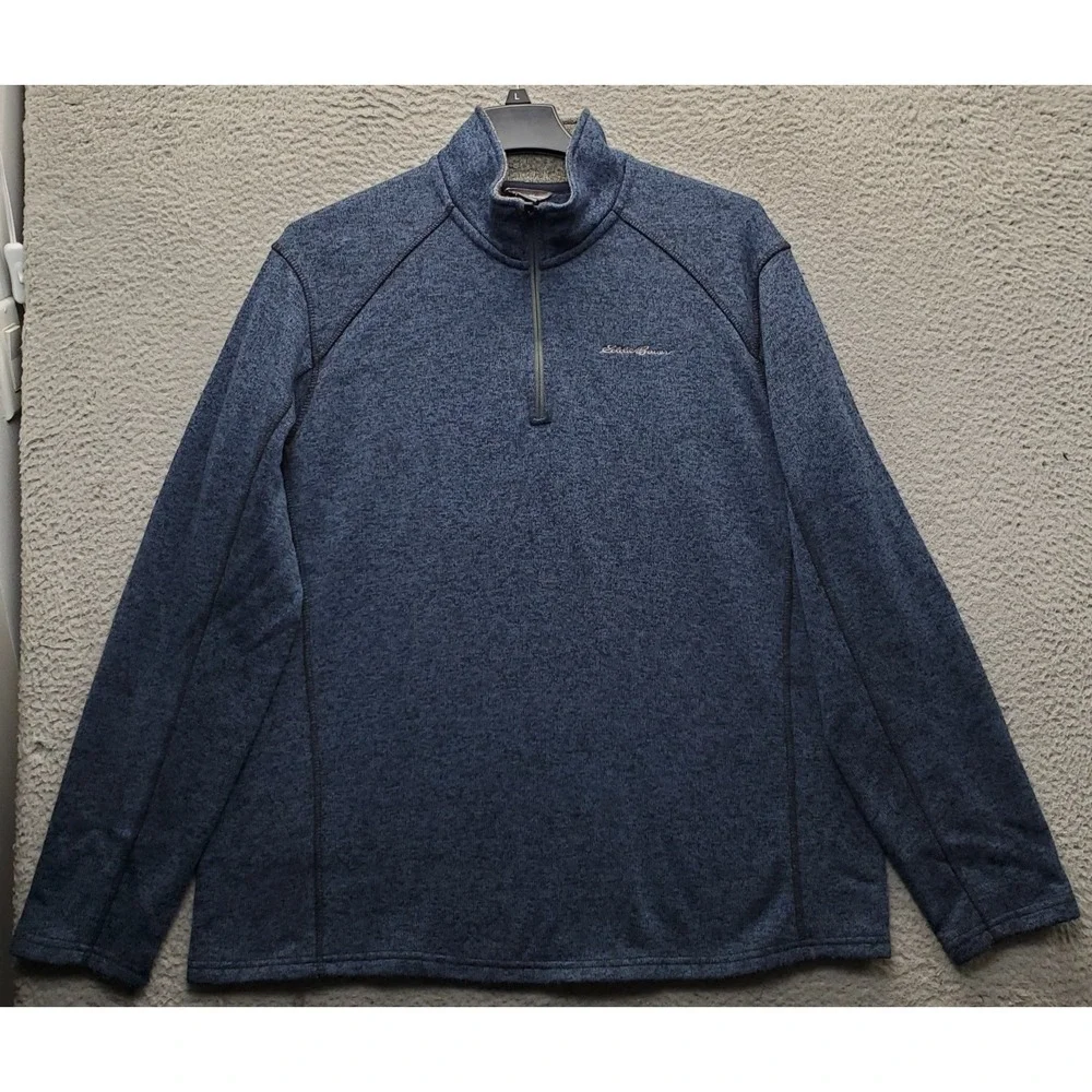 Eddie Bauer 1/4 Zip Pullover Sweater Mens 2XL Blue Heathered Knit Fleece Lined
